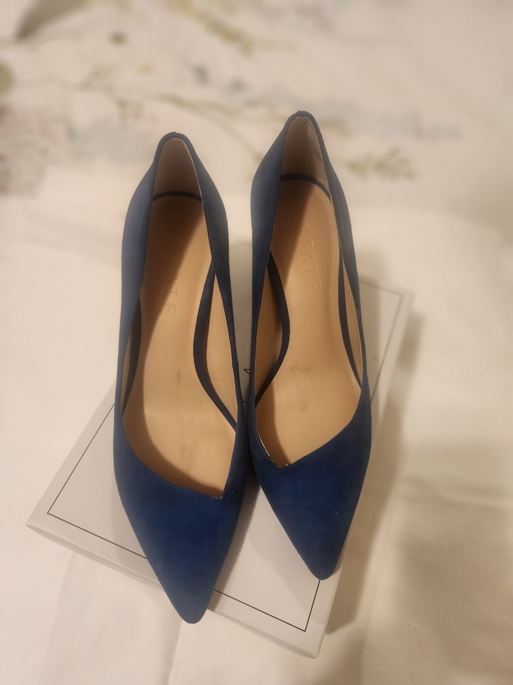 1. State Navy Pointed-Toe Suede Pumps